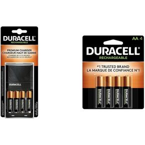 Duracell® Ion Speed 4000 Battery Charger for AA/AAA NiMH Batteries & Rechargeable AA Batteries, 4 Count Pack, Double A Battery for Long-Lasting Power
