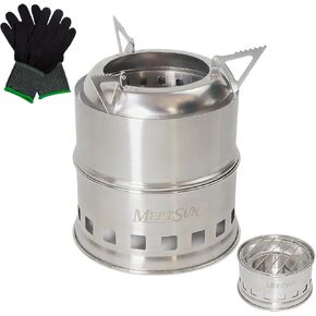 MEETSUN Backpacking Wood Stove,Stainless Steel Material,Lightweight,Foldable Design,High-Efficiency Burning Mini Camping Stove,Windproof Wood Burning Camp Stove Perfect for Emergency,Hiking,Survival