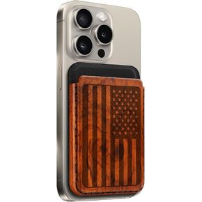 Carveit Designer Wood Wallet, Compatible with MagSafe Wallet, Magnetic Card Holder for iPhone 12/13/14/15/16 Pro Max, for Galaxy S22/S23/S24 Ultra, Pixel 7/8/9 Pro (American Flag - Black Wood) in Kuwait