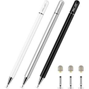 أقلام Elzo Stylus لشاشة تعمل باللمس ، 2 في 1 قلم عالمي ، قلم سطح عالي الحساسية مع 6 نصائح إضافية ، لجميع شاشات اللوح اللوحي