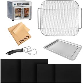 Air Fryer Accessories Baking Pans Set Compatible with Emeril Lagasse 26 Qt,Air Fryer Basket and Pans for Oven,Air FryerTray Extractor,Parchment Paper Disposable Teflon Mat Airfryer Liners