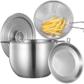 Deep Fryer Pot with Basket Lid and Strainer Stainless Steel Stove Top Fryer Versatile Oil Filter Pot with Handle Jumbo Bacon Grease Saver Container oil drippings lard ghee oil 1 Gall / 4Qt / 3.8 Lt