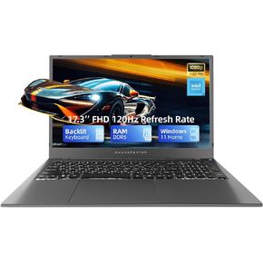 Machenike MachCreator N17a Laptop ، 17.3 "FHD 120Hz ، 4 cores Intel Processor ، 16GB DDR5 RAM ، 2TB SSD ، لوحة مفاتيح الإضاءة الخلفية ، قارئ بطاقة SD ، HDMI ، كاميرا الويب ، Wi-Fi ، Windows 11 Home ، Gray
