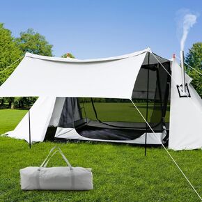 Outdoor Camping Shelter Tent with Chimney Port,4 Season Tent,3-5 Person Tent for Camping Hiking Hunting Fishing BBQ Waterproof Windproof Lightweight