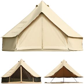 KingCamp Canvas Bell Tent for Camping, 4 Seasons 13.2ft/16.4ft Camping Yurt Tent, with Stove Jacks, Luxury Glamping Waterproof and Breathable Tents for Family Camping Outdoor Hunting Party