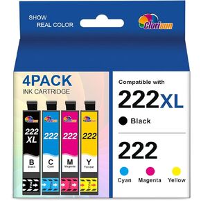 Clorisun 222 222XL Ink Cartridges Combo Pack 222 Ink Cartridges Replacement for WF-2960 XP-5200 Printers (Black, Cyan, Magenta, Yellow, 4 Pack)