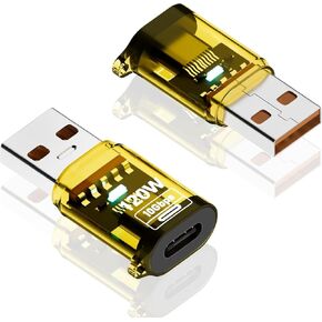 Poyiccot USB C Female to USB Male Adapter 120W, 2-Pack 10Gbps USB 3.2 Type C to Type A Charger OTG Converter Compatible for iPhone 11 12 13 14 15 Pro Max, Galaxy Note 10 S20 Plus 20, Earphone,Yellow