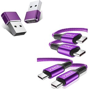 USB C Female to A Male Adapter Bundle with Type C 100W PD Charger Cable 10FT,Compatible with MacBook Pro M1,S21 21,iPad Pro Air 4 4th 2020,Samsung Galaxy Note 20 S20 FE Plus Ultra (2Adapters + 2Cable)