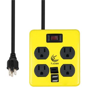 T-Jon Heavy-Duty Metal Housing,Power Block,4-Outlet,15A Circuit Breaker,14/3 SJT Black&Yellow with 4 Ft Extension Cord,Lighted Switch,4 Mountable Hole,Workshop & Industrial,UL Listed,PS-421 in Kuwait