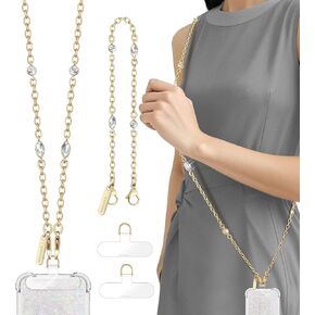 Cell Phone Chain 2 Pack, 1*Crossbody Lanyard 1*Anti Theft Strap Wrist Cell Phone Wristlet 2*Clear Tether Tabs Fits for Most Case