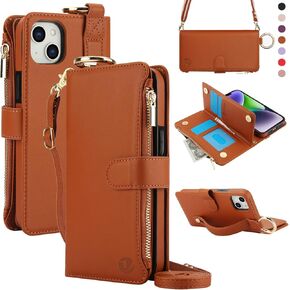 بالنسبة إلى iPhone 15 Plus و iPhone 14 Plus Wallet مع حامل بطاقة حظر RFID وحزام معصم حزام الكتف ، وحالة محفظة رنين أنيقة لـ iPhone 15 Plus و 14 Plus 6.7 '، Red in Kuwait