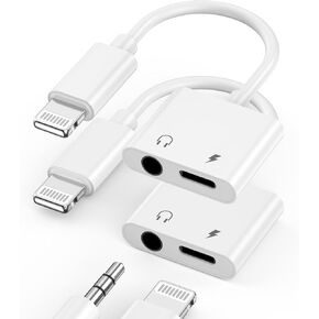 [Apple MFi Certified] Lightning to 3.5 mm Headphone Jack Adapter, 2 Pack iPhone 3.5 mm Headphone Earphone Jack Aux Audio and Charger Splitter Adapter Dongle Compatible for iPhone 14 13 12 11 XS XR X 8