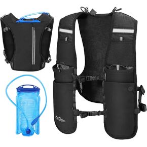 MoKo Running Hydration Vest, Lightweight Running Backpack with 1.5L Water Bladder, Adjustable Breathable Running Daypack for Men Women with Multiple Pockets for Cycling Hiking Marathon Climbing, Black