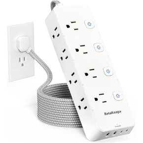 10 Ft Surge Protector Power Strip - 8 Widely AC Outlet 4 USB Ports(2 USB C), Flat Plug Extension Cord with Multiple Outlets, Individual Switches, Desk Extender for Dorm, Home, Office Essentials, 1400J