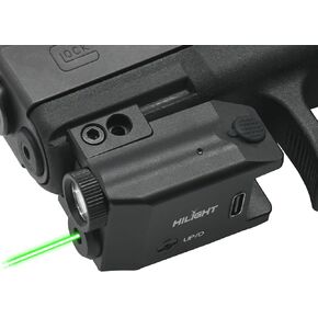 HiLight - Tactical P3XL - 300 Lumens Strobe Flashlight & Single (Green) Laser - Aircraft Grade Aluminum, Rechargeable USB Battery - Rail Mount Light & Precision Laser Class of IIIA, 5mW
