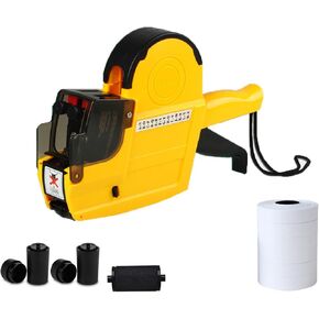 2-Line 20 Digits Price Label Gun with Letters A-Z,HM-689 Pricing Labeler with 5 Rolls/2800 Stickers 3 Inkers,Tag Maker Machine for Office Retail Shop Grocery Store Yard Sale(HM-689,RED)
