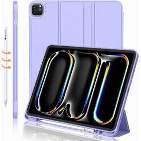 بالنسبة إلى IPAD Pro 11 Inch Case M4 2024 (الجيل الخامس) مع حامل القلم الرصاص ، [دعم Pencil Pro و Pencil (USB-C) ، و Trifold Stand Smart مع ظهر TPU الناعم ، و Wake/Sleep (Pink)