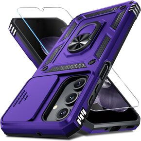 Janmitta for Samsung Galaxy A17 Case Built in Slide Camera Cover,Black | with Tempered Glass Screen Protector+Finger Ring Holder Kickstand,Heavy Duty Shockproof Full Body Phone Cover in Saudi Arabia