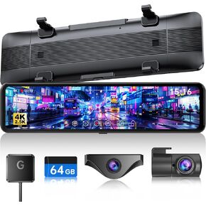 Jomise T860+ Mirror Dash Cam 4k الأمامية والخلفية 2.5 كيلو ، الكاميرا الأمامية المنفصلة لتثبيت 10 دقائق ، 3x Zoom View Camera ، الرؤية الليلية ، مساعدة وقوف السيارات ، GPS ، بطاقة 64 جيجابايت ، LA Traffic Must-Have