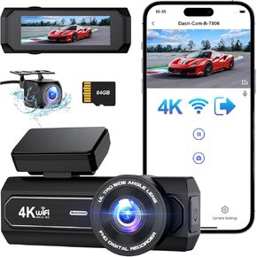4K Dash Cam Front and Rear, Otovoda WiFi Dash Camera for Cars with App, UHD 2160P Night Vision, 2.99" IPS Screen, Dashcam with 64GB Card, 24H Parking Mode, WDR