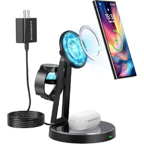 Wireless Charger for Samsung, 3 in 1 Charging Station Compatible with Galaxy Watch 7/6/5/Galaxy Buds & Apple Watch Series/Airpods, Mag-Safe Charging Stand for iPhone 15/14/13/12, Samsung S24/S23/S22