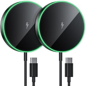 Magnetic Wireless Charger 15W Charger-Fast Charging Pad Compatible with iPhone16/15/14/13/12 Serie & Airpod 2 3 Pro-LED Pad with Dual Charging Ports Original Replacement 2 Pack Black