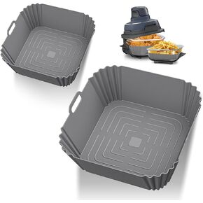 بطانات مقلاة الهواء السيليكون قابلة لإعادة الاستخدام لـ Ninja Crispi ، بطانات Airfryer 2PC لـ 4 QT و 6 كوب من الحاويات الزجاجية Ninja Airfryer (Gray)