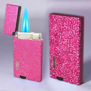 2 Pack Pink Butane Lighter, Fun Jet Torch Lighters Cool,Refillable and Adjustable, Jet Torch Flame Windproof Lighters,BBQ Candles Kitchen,No Gas