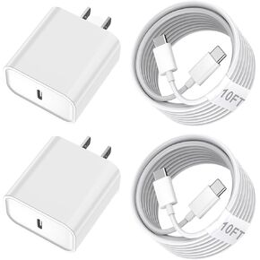10FT Apple iPhone 16 Charger Cord, 2Pack 20W iPhone USB C Fast Charger Blocks 10FT USB C to C Long Charging Cord for iPhone 16/16 Plus/16 Pro/16 Pro Max, iPhone 15,iPad Pro 13-inch/11-inch M4,iPad Air