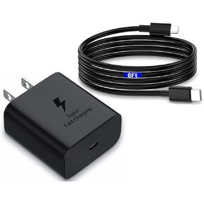 45W Super Fast Charger USB C Wall Charger Block & 6ft Type C Fast Charging Cable Cord Compatible with Galaxy S25/S24/S23/S22/S21/S20/Ultra/Plus/FE,Note 20/10,Galaxy Tab S9,Z Fold/Z Flip,A54,A14