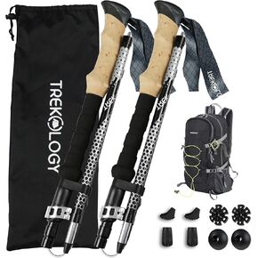 TREKOLOGY Bundle of TREKZ (Black 115cm) Collapsible Hiking Trekking Poles & 40L Black Lightweight Camping Backpack Bag - Outdoor Trip, Hiking, Trekking & Camping Set