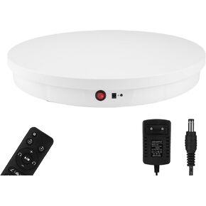 Motorized Rotating Display Stand, Rechargeable 360 Degree Electric Rotating Turntable for Photography Products Display, Live Video Show, Remote Control Angle Speed, White 11.8inch 300Lbs Load