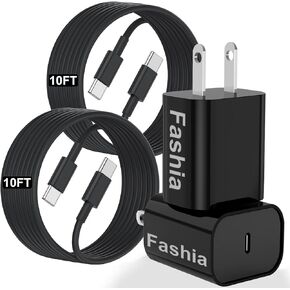 USB C Charger for iPhone 16 15,10 FT+6FT iPhone 15 16 Charger Fast Charging with Long USB C to USB C Cable,iPad Pro Charger Cord for iPhone 16 15 Pro/15 Plus/Pro Max,iPad Pro 12.9/11 inch,Air-White