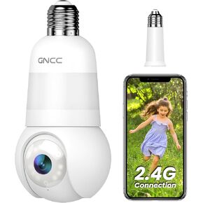 GNCC Light Bulb Security Camera,2.4GHz,360° 2K Security Cameras Wireless Outdoor Indoor Full Color Day and Night, Light Timer, Motion Detection, Audible Alarm, Easy Installation, Compatible with Alexa