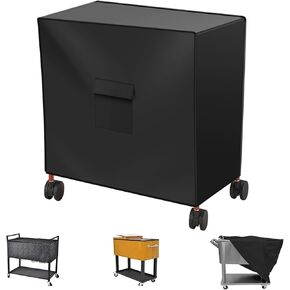 420D Oxford Cloth Cooler Cart Cover, Waterproof Patio Ice Chest Protective Covers, Black Patio Cooler Cover, UV Resistant Ice Chest Cover Fits Most 80 QT Drink Cooler with Wheels, 37L X 20W X36H in