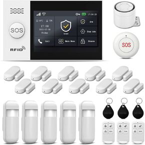 LWOHSI Home Security System, Wireless GSM WiFi Alarm System, 4.3" Touch Screen Home Burglar Alarm Compatible with Alexa Google Home