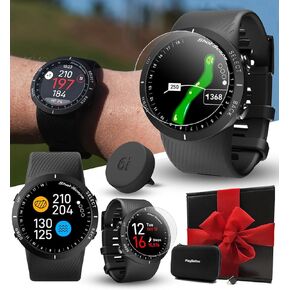 Shot Scope V5 Golf GPS Watch Gift Box Bundle - Automatic Performance Tracking, Full Hole Maps, Distances to Greens, Hazards, Doglegs - Includes PlayBetter Screen Protectors, Wall Adapter & Hard Case