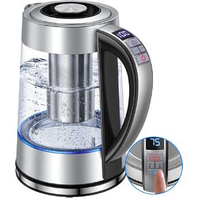 electric tea kettle with infuser, 1.8l glass electric kettle with 12 temperature control and Tea Infuser, up to 24-Hour Keep Warm, Hot Water Boiler for Coffee, Tea (BLACK, L)