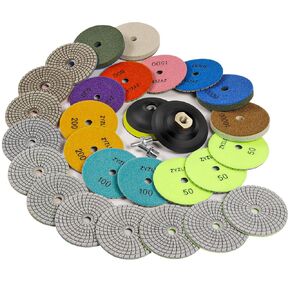 Diamond Polishing Pads 4 inch Wet/Dry Set of 13+2 Backer Pad for Granite Tile Concrete Marble Polishing for Drill Grinder Polisher 50-10000 Grit