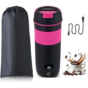 Travel Electric Kettle Portable Mini Kettle, Small Hot Water Boiler, 304 Stainless Steel, Fast Boiling Water with Auto Shut-Off and Boil Dry Protection 350ML, Heating Cup, Black, Temperature Display