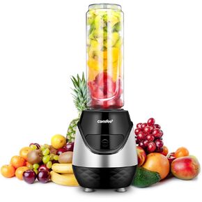 Comfee Single Serving Blender with 1 20oz Tritan Sport Bottle and 1 Travel Lid for Morning Smoothie or A Post-workout Protein Shake (Black)