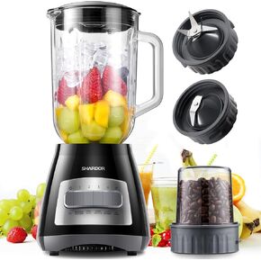 SHARDOR Blenders for Smoothies, 52 Oz Glass Jar Smoothie Blender, Countertop Blender & Grinder Combo, 9 Functions for Shakes, Puree, Crush Ice, and Chop, 6 Sharp Stainless Steel Blades, Max 700W
