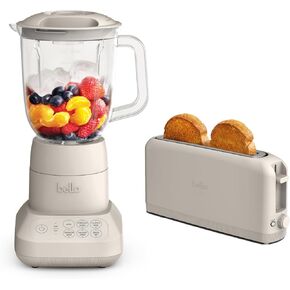 BELLA 10 speed Flip & Store Countertop Blender + 2 Slice Slim toaster, Fits-anywhere™ Kitchenware, Smart Toaster w 6 Shades Control & Smoothie Blender w 48oz Capacity Pitcher, Oatmilk
