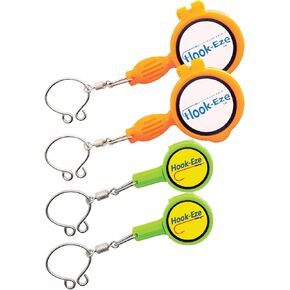 HOOK-EZE Knot Tying Tool Cover Hooks on 4 Fishing Poles, Standard & Large Size Combo, Line Cutter, Hook Covers for Saltwater & Freshwater, Bass Kayak Ice Fishing - Orange, Green