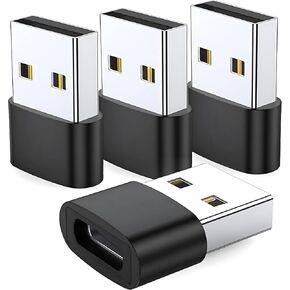 4 Pack USB to USB C Adapter, USB C Female to USB Male Converter, Fast Charging OTG Adapter Compatible with iPhone 15 14 13 12 11 Pro Max Plus, iPad Pro Air 5 Mini 6 Samsung Galaxy S24 S23 S22 and More