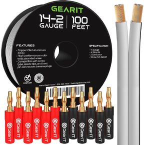 GearIT 100ft 14ga Speaker Wire & 12 Banana Plug
