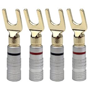 Speaker Banana Plugs, Gold Plated Y Style Banana Plug 12 AWG - 18 AWG Gauge Size 4mm for Speaker Wire, Home Theater, Wall Plate, Amplifier/Video Receiver and Sound Systems, 2 Pairs/4 Pcs