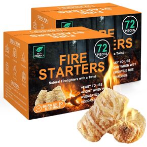 Realcook Natural Fire Starter for Campfires: All Weather Firestarters - Odorless Charcoal Starters for Grill | Fire Pit | Indoor Fireplaces | BBQ | Wood Stove | Smoker - 72 Counts