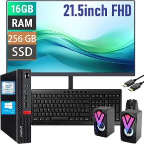 Lenovo ThinkCentre M710Q Tiny PC Desktop Computer with 21.5" FHD Monitor, Core i3-6100T 3.2GHz, 16GB RAM, 256GB SSD, Speaker, Keyboard and Mouse, USB WiFi, Windows 10 Pro(Renewed)