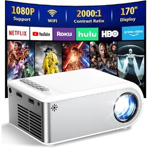 DZA Mini Projector for iPhone, Outdoor Portable Projector Supports 1080P with Synchronize Smartphone Screen, Movie Projector for Home Theater Compatible with iOS/Android/PC/TV Stick and HDMI/USB